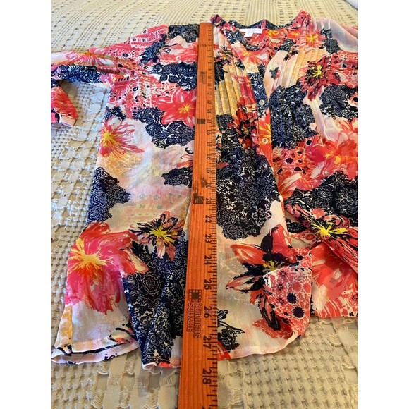 Charter Club Blouse Size Petite Large PL Pink Navy Sheer Flowy Top - Picture 6 of 8